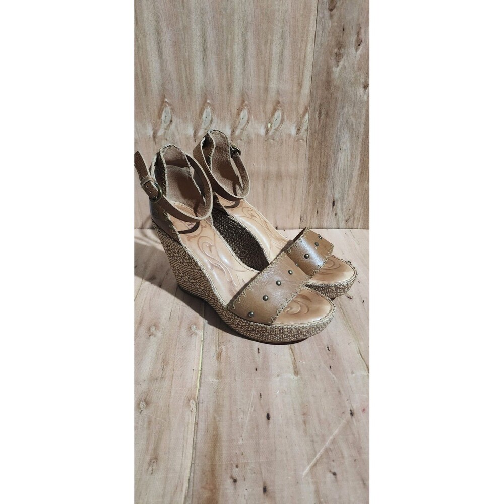 Born Valari Platform Leather Wedge Sandals Tan Women’s Size 10M